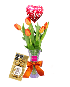 Florero 6 Tulipanes Te amor & Ferrero 100gms